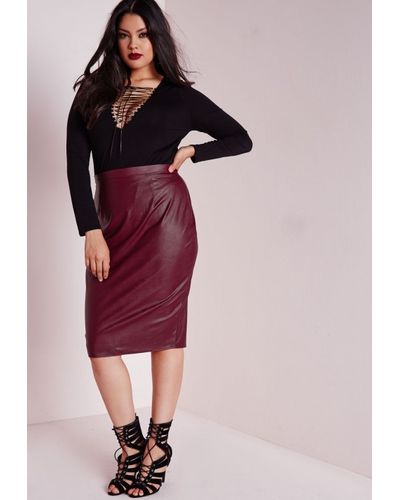 Missguided Plus Size Faux Leather Midi Skirt Burgundy in Purple - Lyst