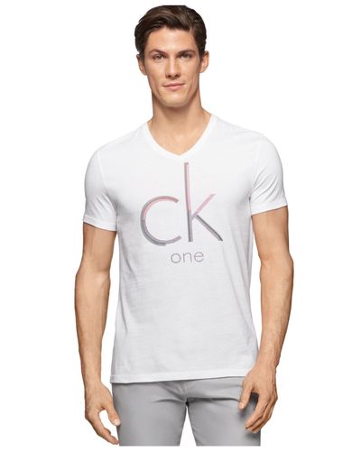Calvin Klein Cotton Ck One Graphic V-neck T-shirt in White for Men - Lyst