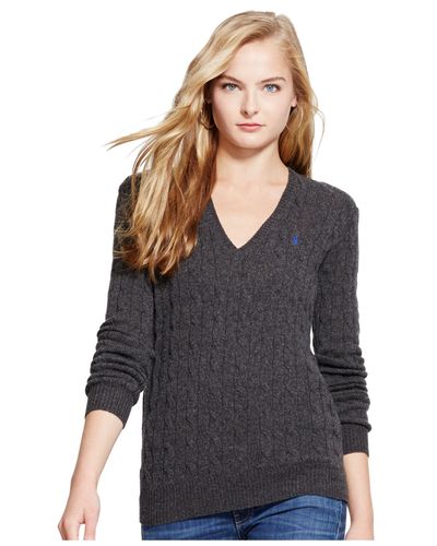 Polo Ralph Lauren V-neck Cable-knit Wool-cashmere Sweater in Dark Grey Heather (Gray) | Lyst