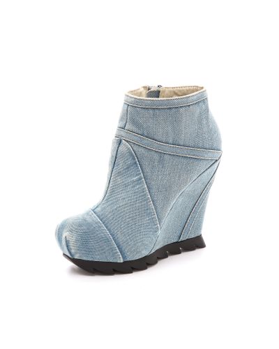 denim wedge booties