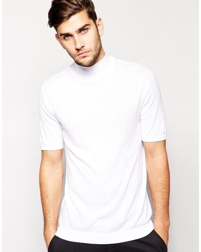 ASOS Knitted T-shirt With Turtleneck in White for Men - Lyst