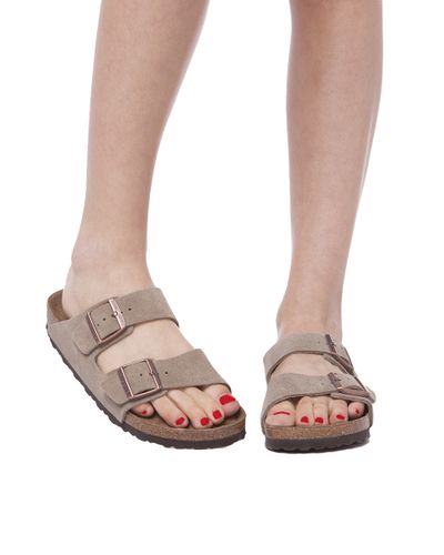 Birkenstock Soft Footbed Taupe Suede Arizona in Gray - Lyst