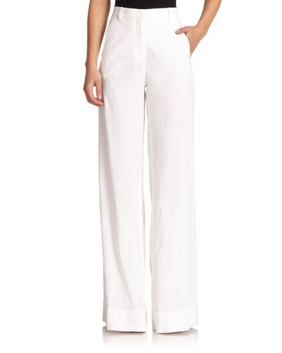 Theory Crunch Univa Linen-blend Pants in White - Lyst