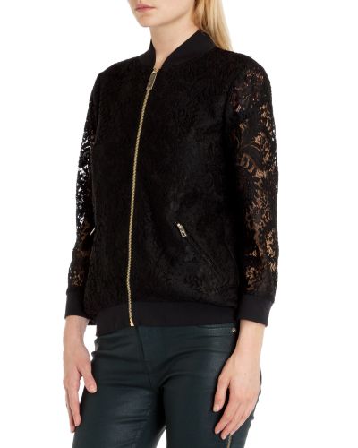 lace bomber jacket black