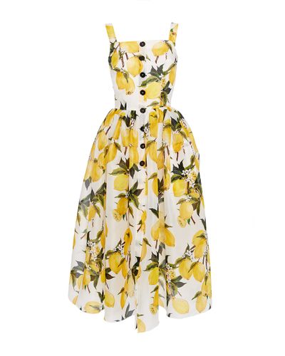 Dolce & Gabbana Cotton Lemon Print And Needlepoint Dress | Lyst