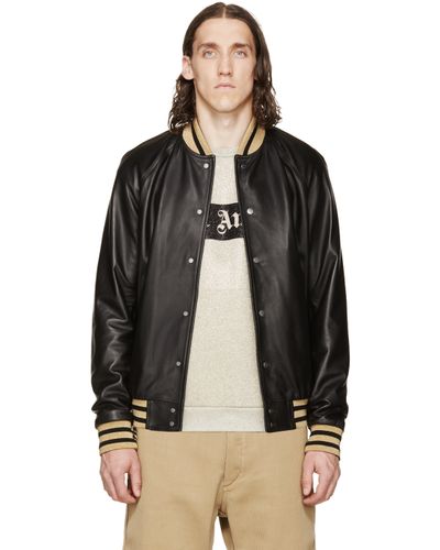black leather varsity jacket