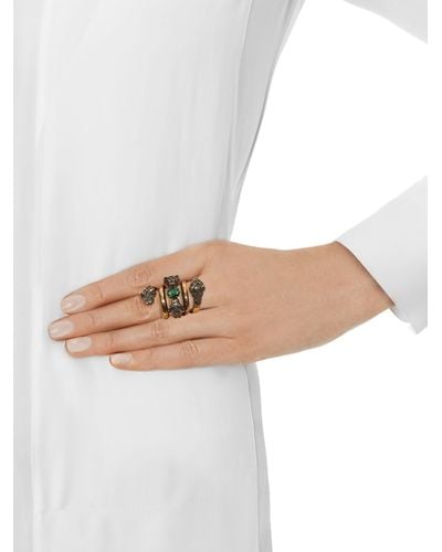 Gucci Crystal-Embellished Tiger-Head Ring in Green Gold (Green) - Lyst