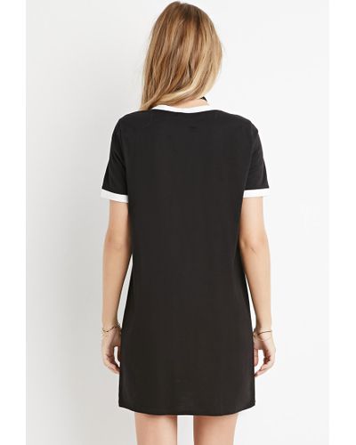 Forever 21 Cotton Ringer T-shirt Dress in Black/Cream (Black) - Lyst