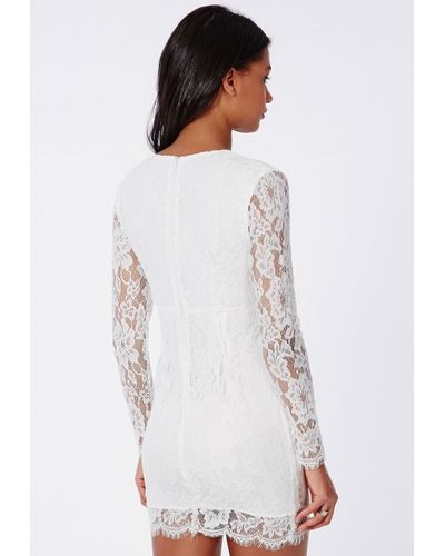 white lace bodycon dress long sleeve