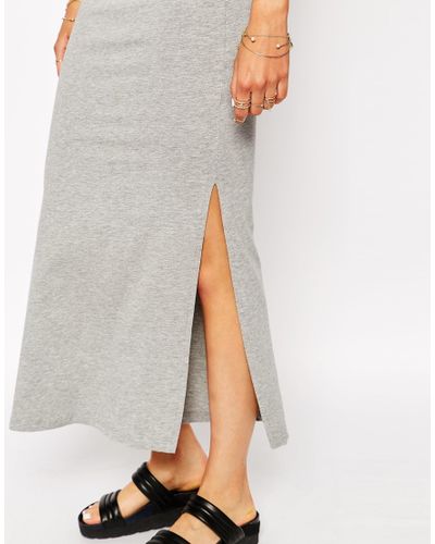 Vila Jersey Maxi Skirt With Side Split in Gray - Lyst