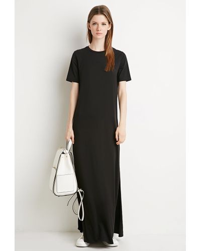 black long sleeve maxi dress with side split