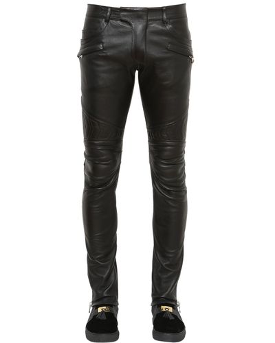 Balmain Nappa Leather Biker Pants in Black for Men - Lyst