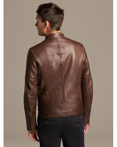 Brown Leather Moto Jacket for Men 