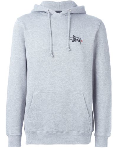 Stussy Logo Print Hoodie in Grey (Gray) for Men | Lyst