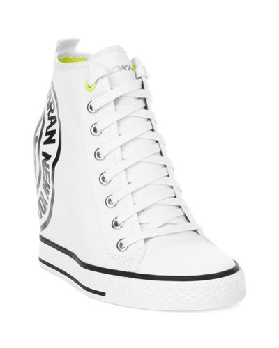 DKNY Grommet Wedge Sneakers in White - Lyst