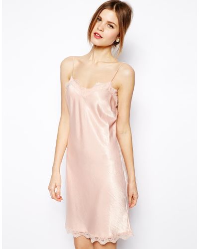 ASOS Satin Mini Lace Trim Cami Dress in ...