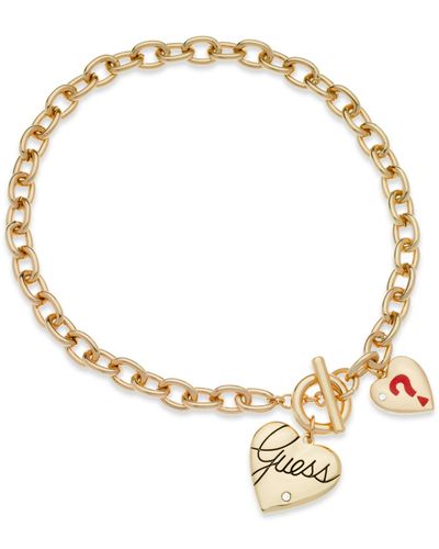 Guess Gold-tone Two Heart Charm Toggle Necklace in Metallic - Lyst