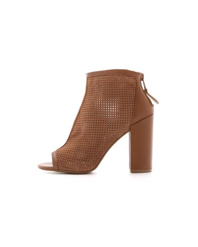 cognac open toe booties