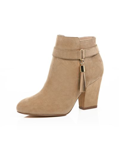 River Island Suede Light Brown Tassel Trim Ankle Boots - Lyst