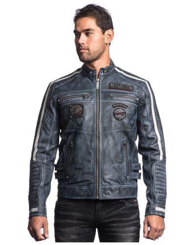 Affliction American Rebel Leather Jacket In Blue For Men Lyst