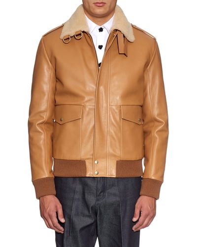 Loewe Sheepskin-collar Leather Aviator Jacket in Camel (Natural ...