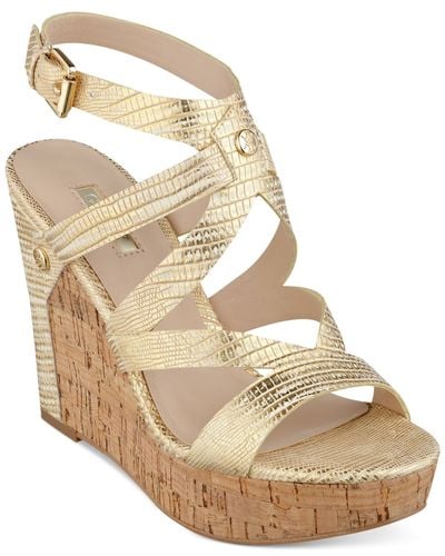Guess Women'S Harlee Cork Platform Wedge Sandals in Gold (Metallic) - Lyst