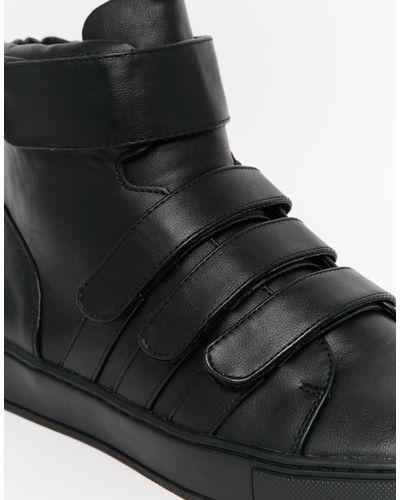 ASOS High Top Trainers In Black With Velcro Straps for Men - Lyst