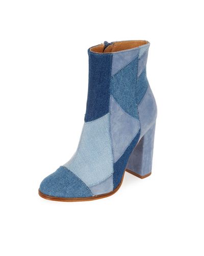 River Island Blue Denim Patchwork Heeled Ankle Boots - Lyst