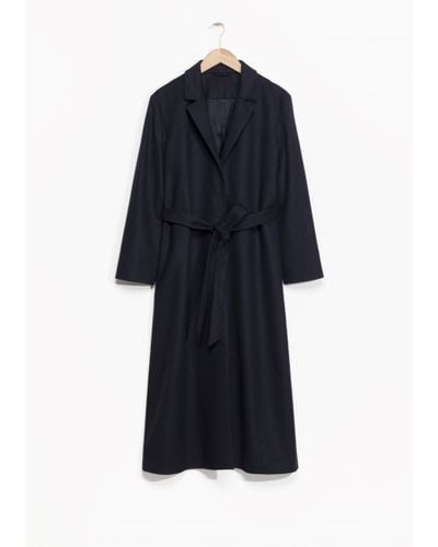 & Other Stories Belted Wool Coat in Dark Blue (Blue) - Lyst