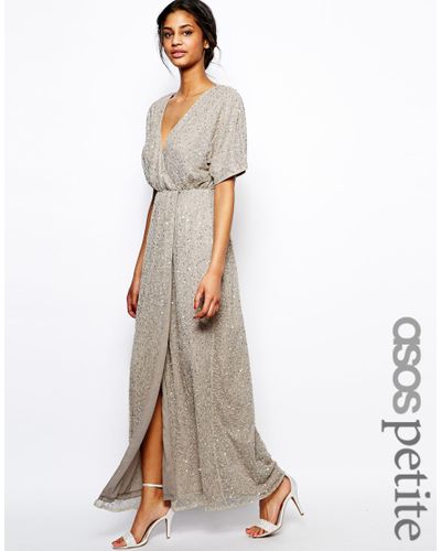 ASOS Synthetic Sequin Kimono Sleeve Maxi Dress in Grey (Black) - Lyst