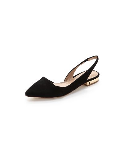 black pointed toe slingback flats