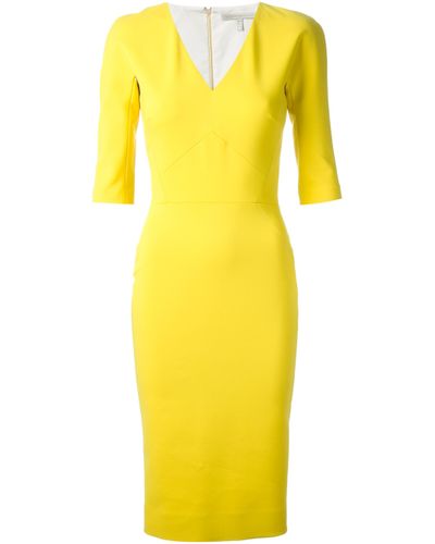 Victoria Beckham V-Neck Lemon Dress in Yellow & Orange (Yellow) - Lyst