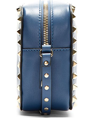 Valentino Navy Leather Rockstud Crossbody Bag in Blue - Lyst