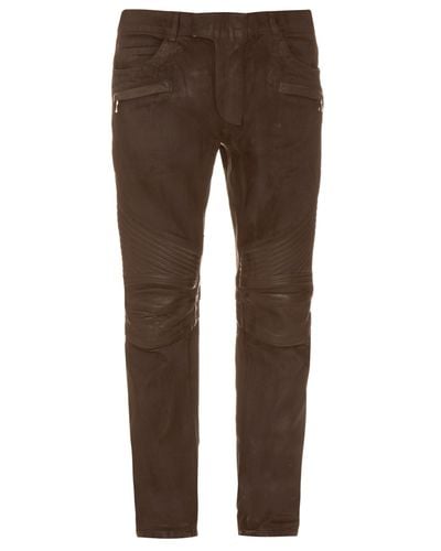 Balmain Biker Leather-panel Jeans in Brown for Men - Lyst