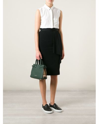 Burberry Banner Small Calf-Leather Tote in Green - Lyst