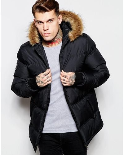 mens padded coat with fur hood