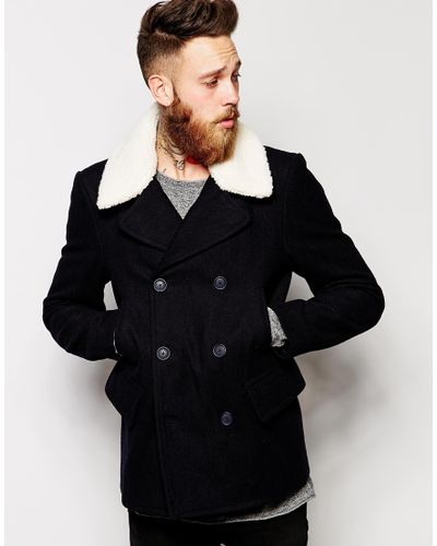 blue wool peacoat