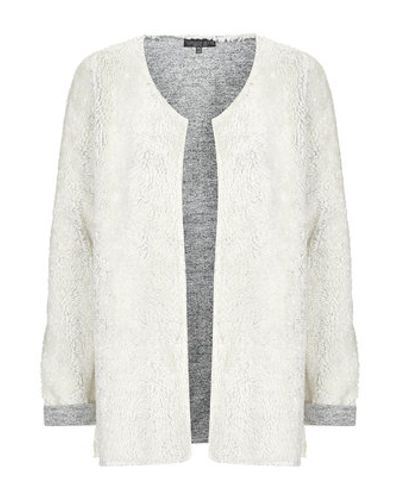 TOPSHOP Petite Borg Throw On Cardigan in Natural - Lyst