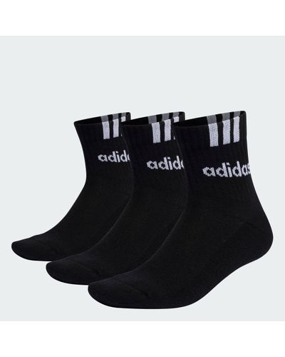 adidas 3-Stripes Linear Half-Crew Cushioned Socks 3 Pairs - Black