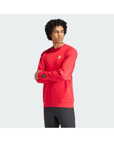 adidas Manchester United Cultural Story Crew Sweatshirt - Red