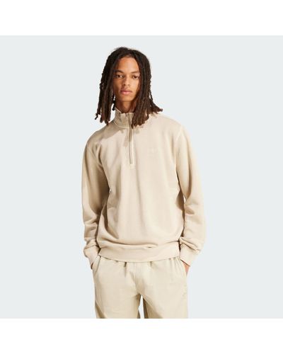 adidas Trefoil Essentials+ Dye Half Zip Crew Sweatshirt - Natural