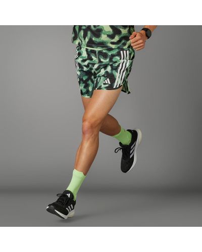 adidas Own The Run 3-stripes Allover Print Shorts - Green