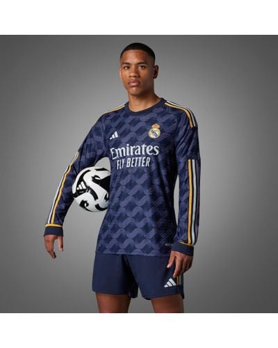 adidas Real Madrid 23/24 Long Sleeve Away Authentic Jersey - Blue