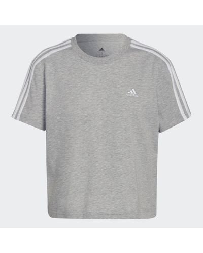 adidas Essentials Loose 3-Stripes Cropped T-Shirt - Grey