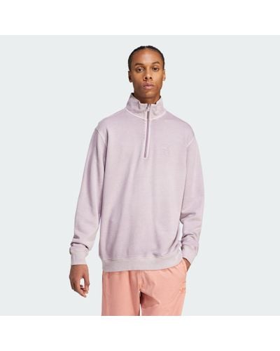adidas Trefoil Essentials+ Dye Half Zip Crew Sweatshirt - Purple