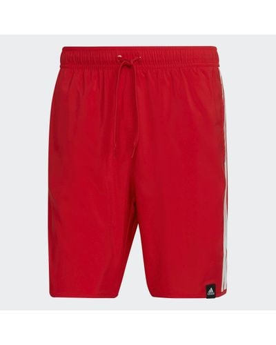 adidas Classic-Length 3-Stripes Swim Shorts - Red