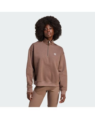 adidas Essentials Sweatshirt Met Halflange Rits - Bruin