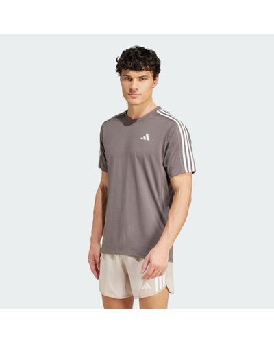 adidas Own The Run 3-Stripes T-Shirt - Grey