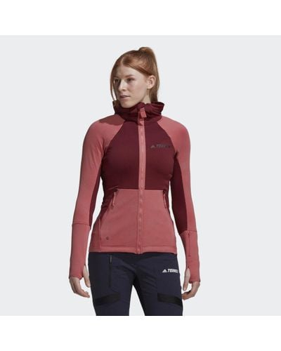 adidas Terrex Tech Flooce Hooded Hiking Fleece Jacket - Red