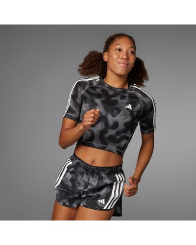 adidas Own The Run 3-stripes Allover Print Shorts - Black